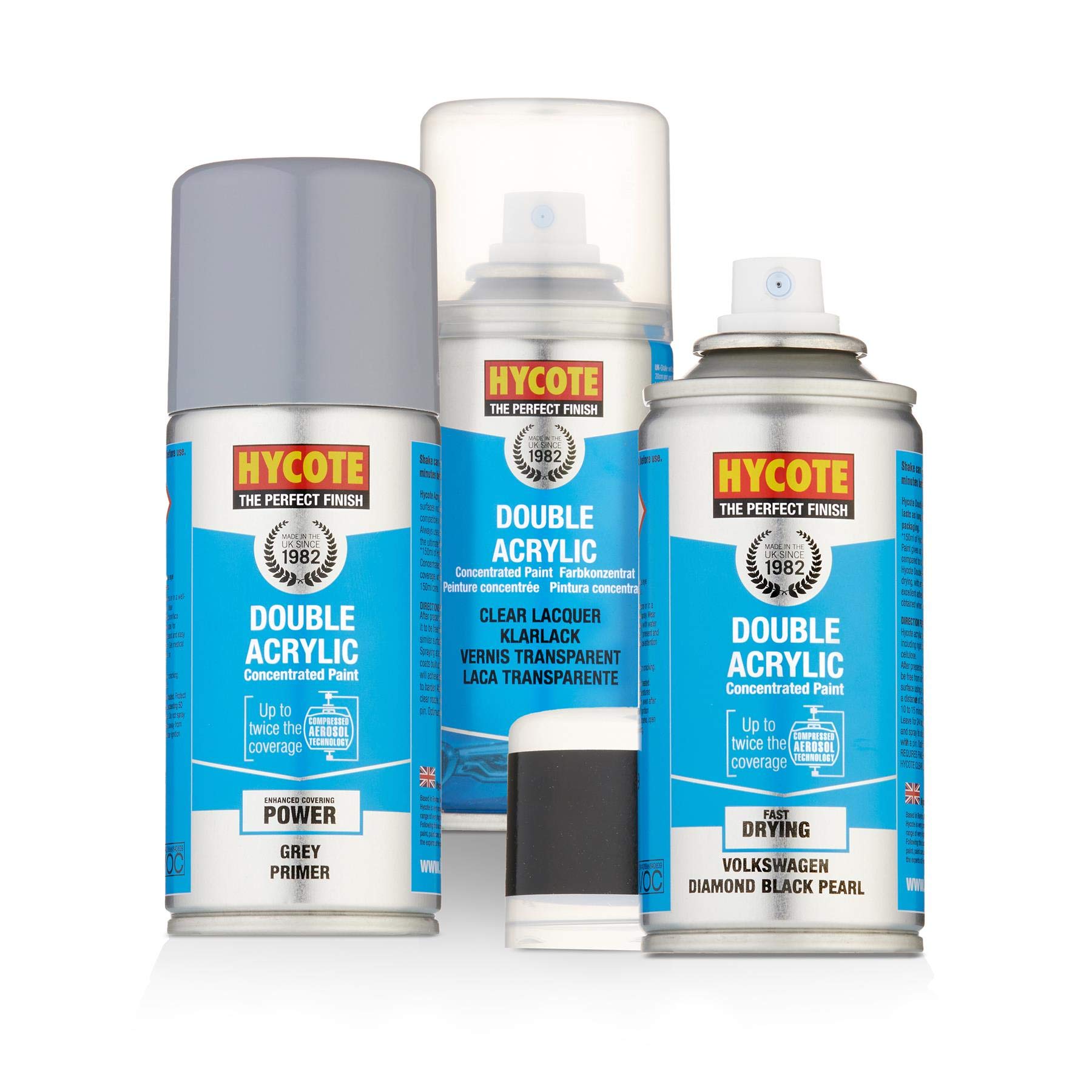 Motor World Black Hycote Vw Diamond Pearlescent Paint + Grey Primer & Lacquer Kit 150Ml
