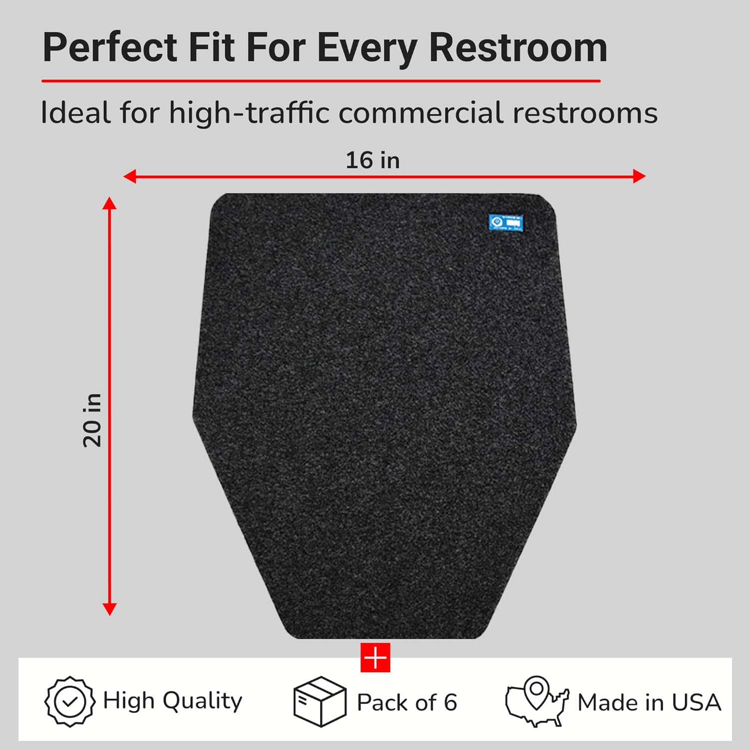 Disposable Urinal Mats, Odor Eliminating, Time Monitor, Non-Slip Adhesive, Charcoal, Case of 6, Made in The USA