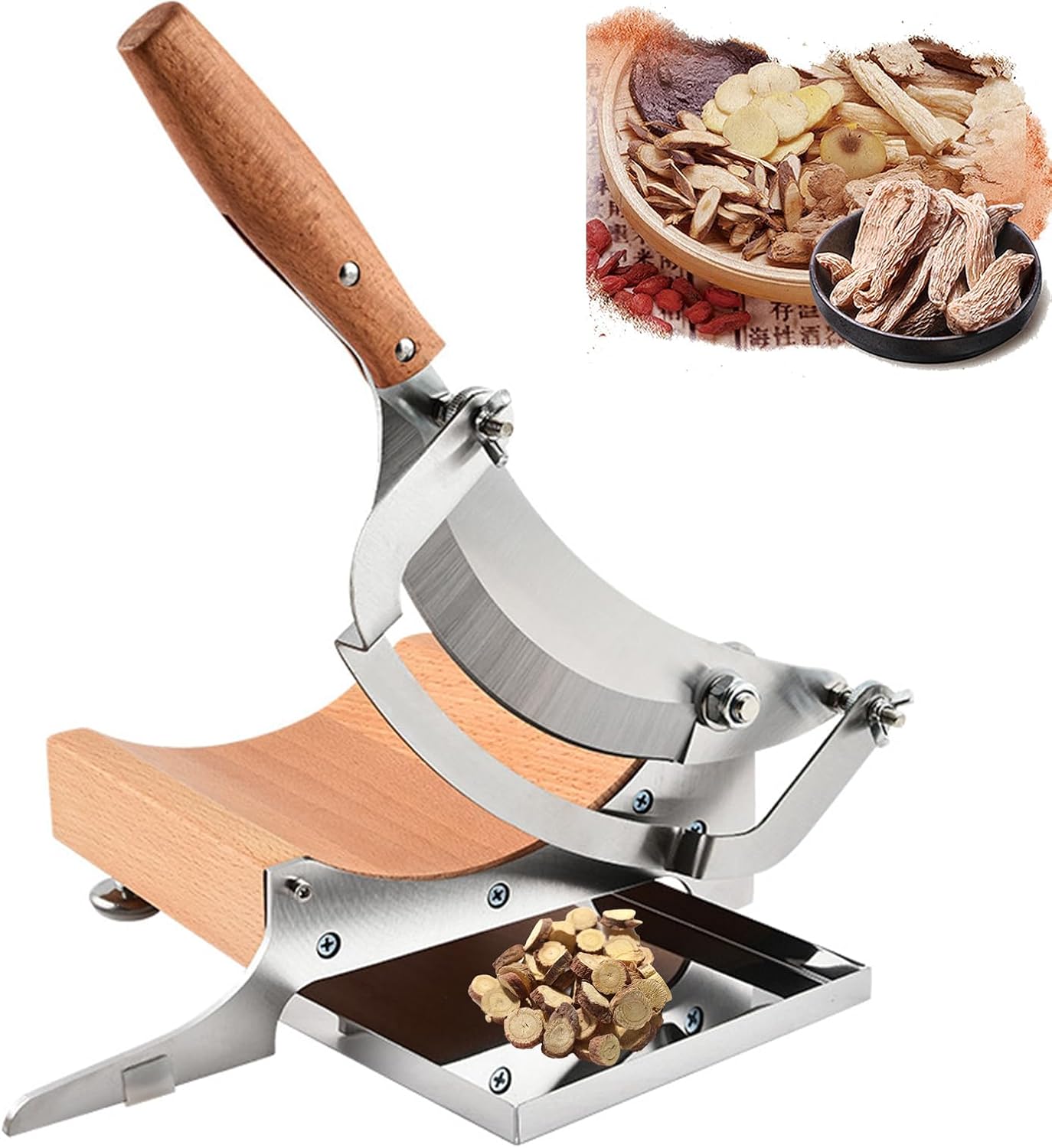 Manual Chinese Medicine Slicer, Stainless Steel Herb Cutter, 4mm Thickened All Steel Blade, Adjustable Slice Thickness, for Chinese Herbs, Beef Jerky, Hard Fruits and Vegetables