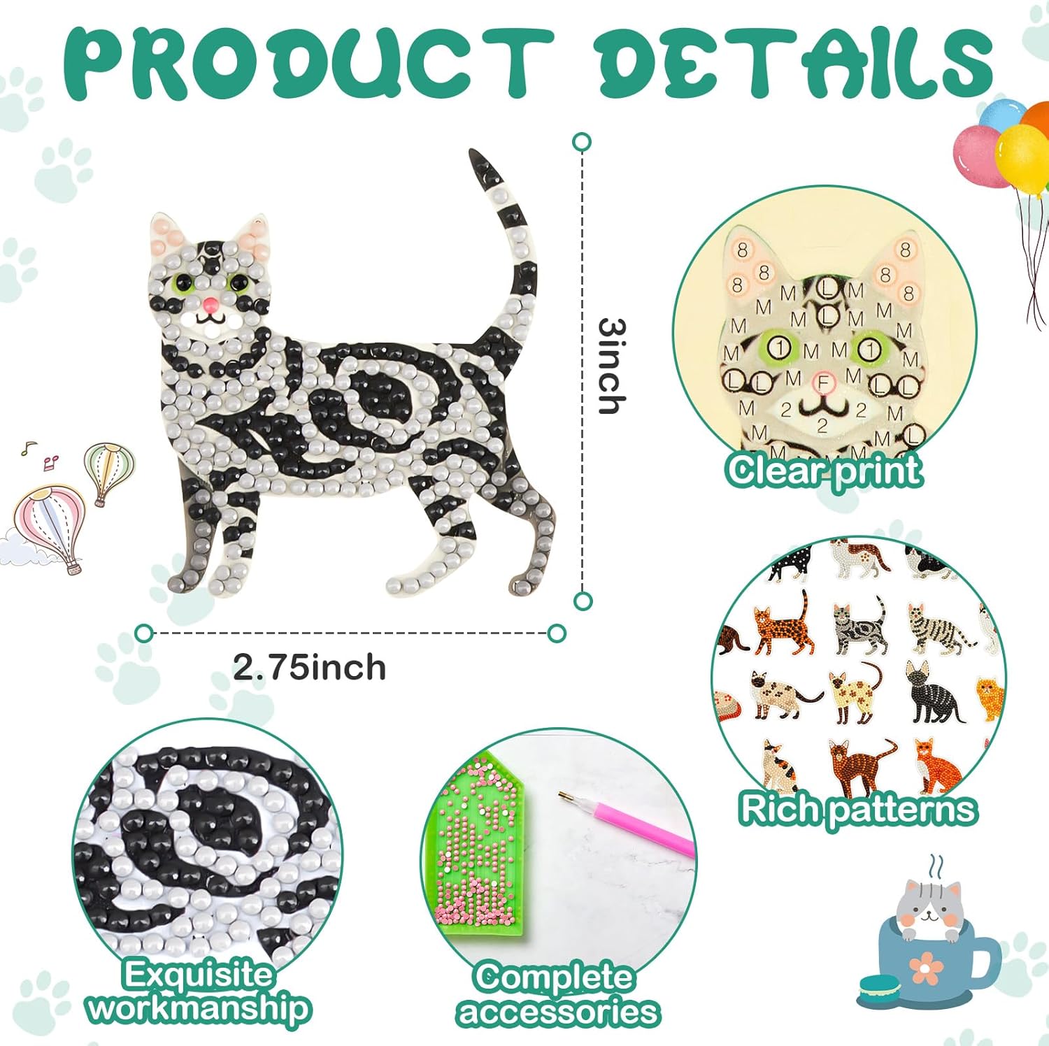 Hungdao 24 Pcs 5d Diamond Art Kits for Women, DIY Diamond Sticker Painting for Cat Lover, Creative Painting Sticker Resin Rhinestone Gem Kit for Christmas Birthday New Year Party Crafts Gifts(Cat)