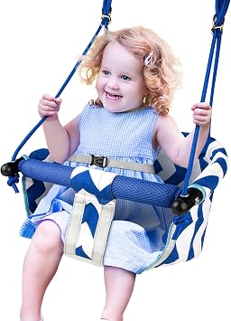 Toddler Swing - Comfortable Baby Swing Outdoor, 3-Point Adjustable Safety Harness, Safe and Secure Quick Click Lock System, Blister Free Rope, Easy Installation