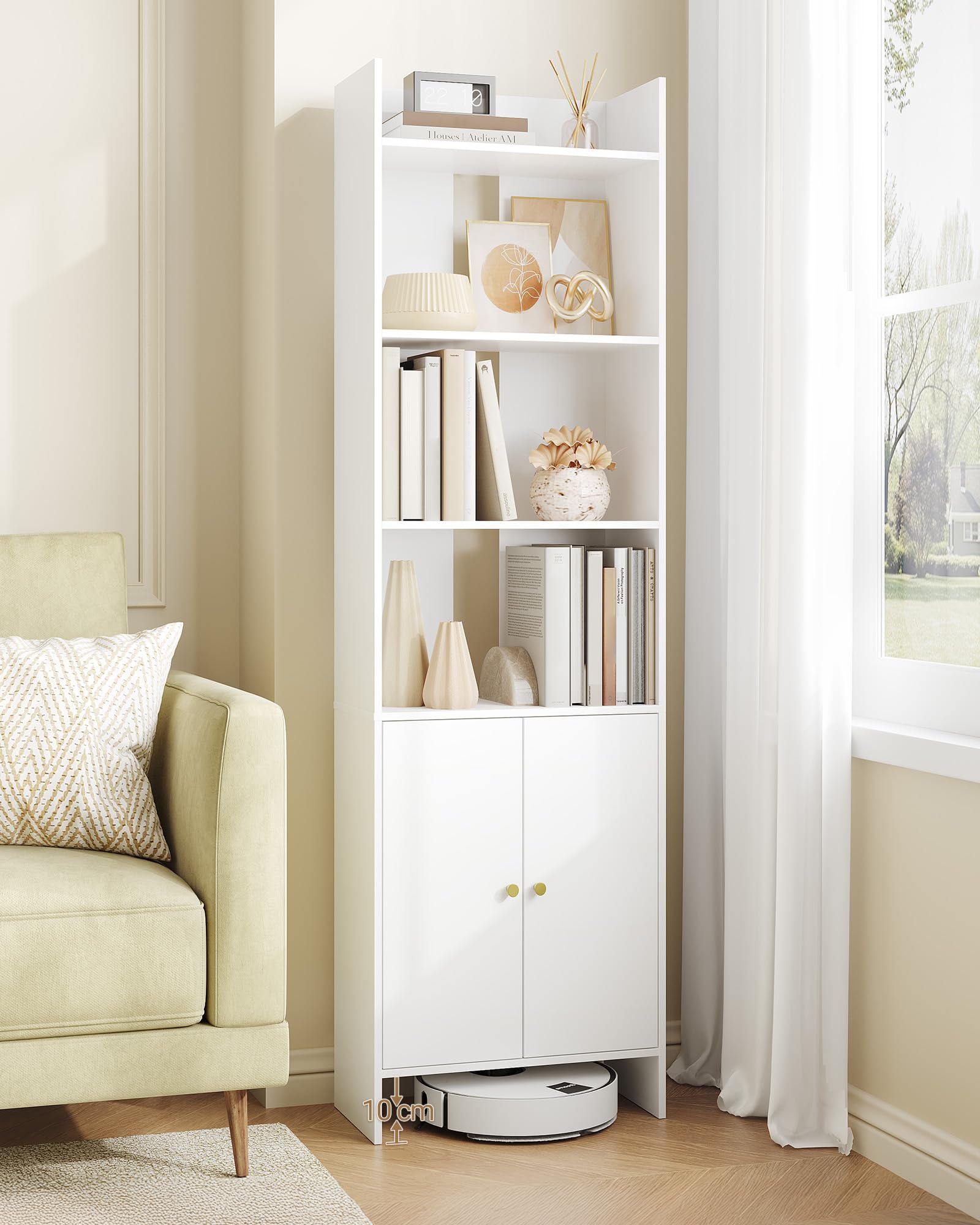 Hzuaneri Librería de 2 Puertas, Estantería de 6 Niveles, Amplio Armario, Estantería de Almacenamiento para Salón y Oficina en casa, 24 x 48 x 169,2 cm, Blanco, BC62003X