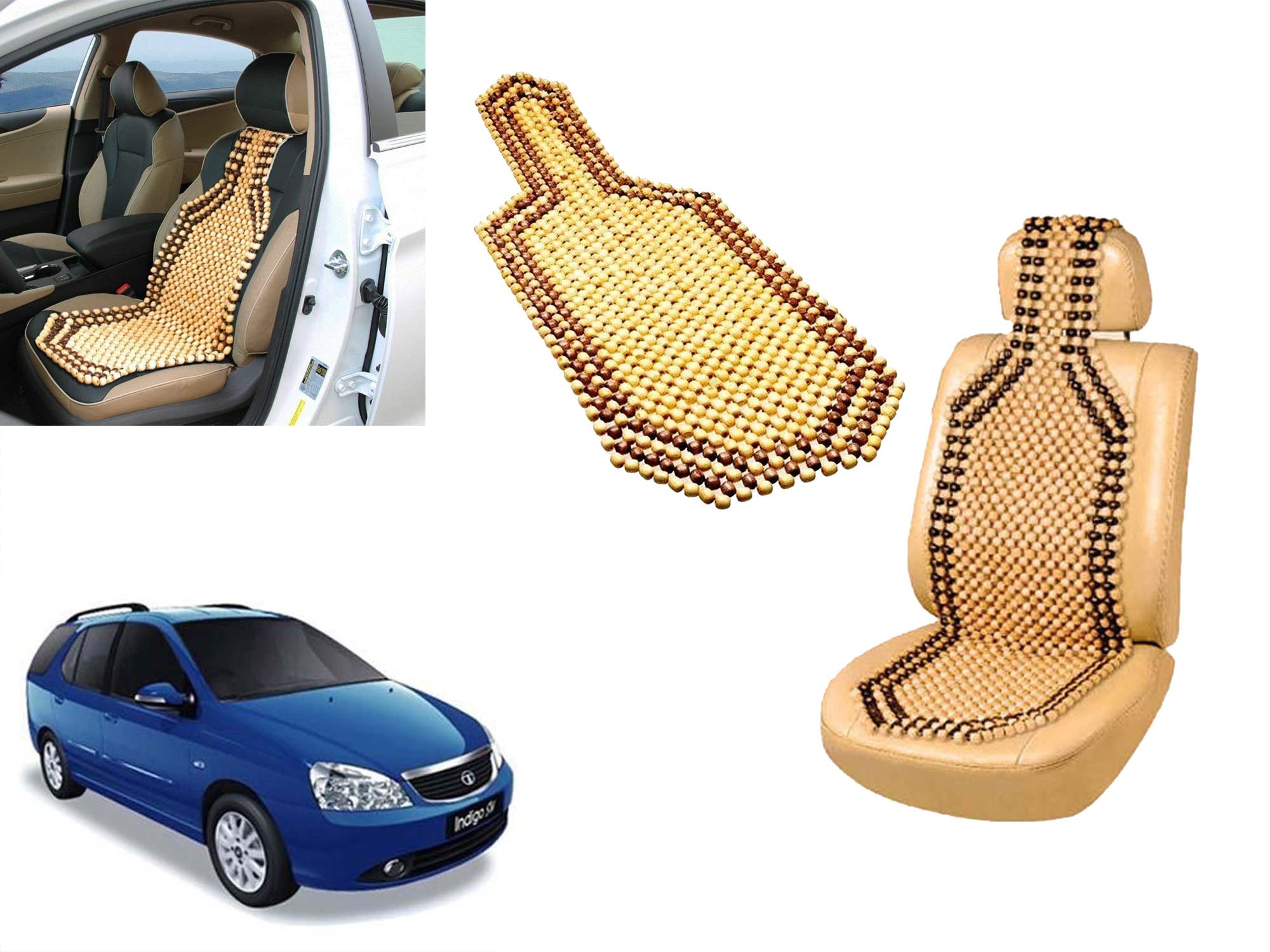 Auto Pearl Wood Beaded Comfort Seat Cushion Seat Cover Compatible with Indigo Marina (Set of 1Pc)