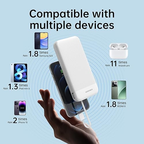 Miniatura 4 de Banco de energía ultra delgado, cargador portátil de 10000 mAh con cables incorporados, 4 salidas 3 entradas, batería de carga multidispositivo para