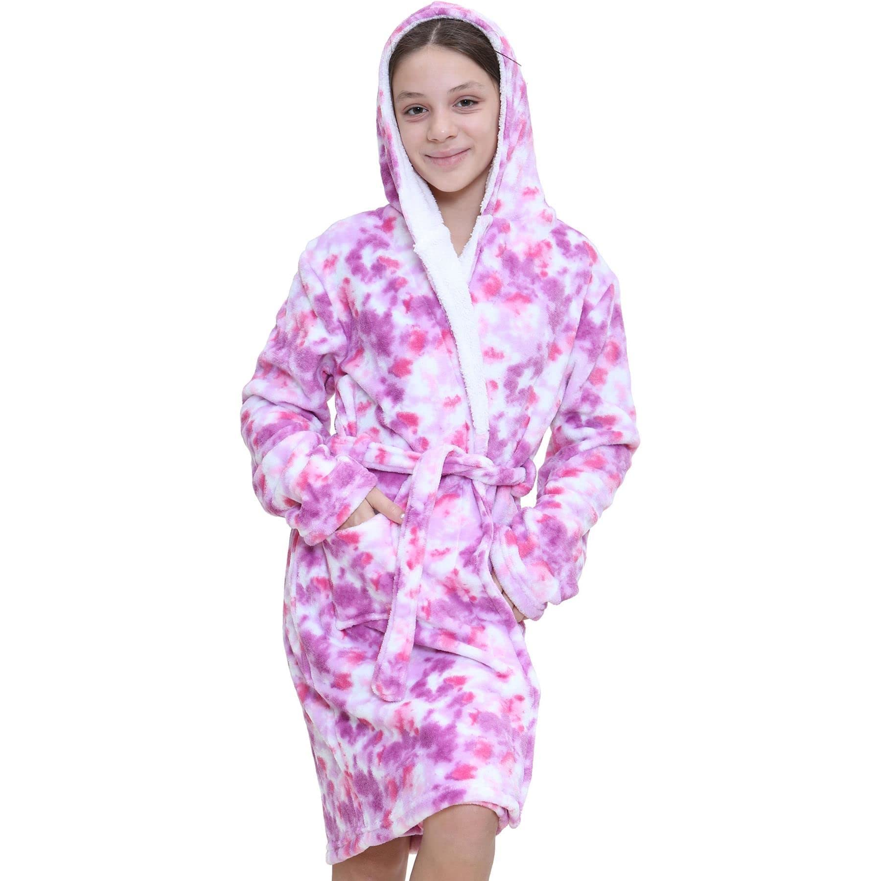 A2z 4 Kids Girls Tie Dye Lilac Fleece Luxury Sherpa Hooded Printed - Bathrobe 956 T.d Lilac._3-4