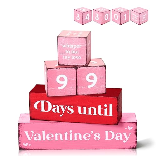 99 Days Valentine's Day Countdown Wooden Tiered Tray Decor, Romantic