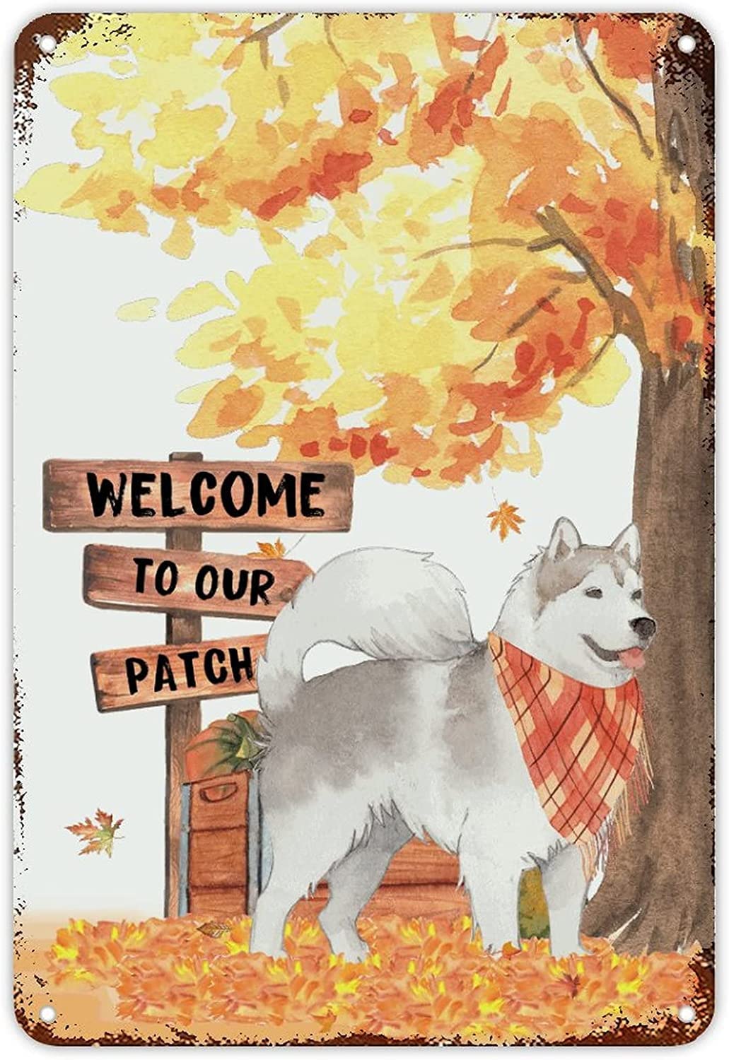 Vintage Fall Maple Grove Pumpkin Harvest Metal Tin Sign Labrador Dog Sign Fall Thanksgiving Signs Welcome to Our Patch Wall Art Rustic Home Decor 8x12 Inch