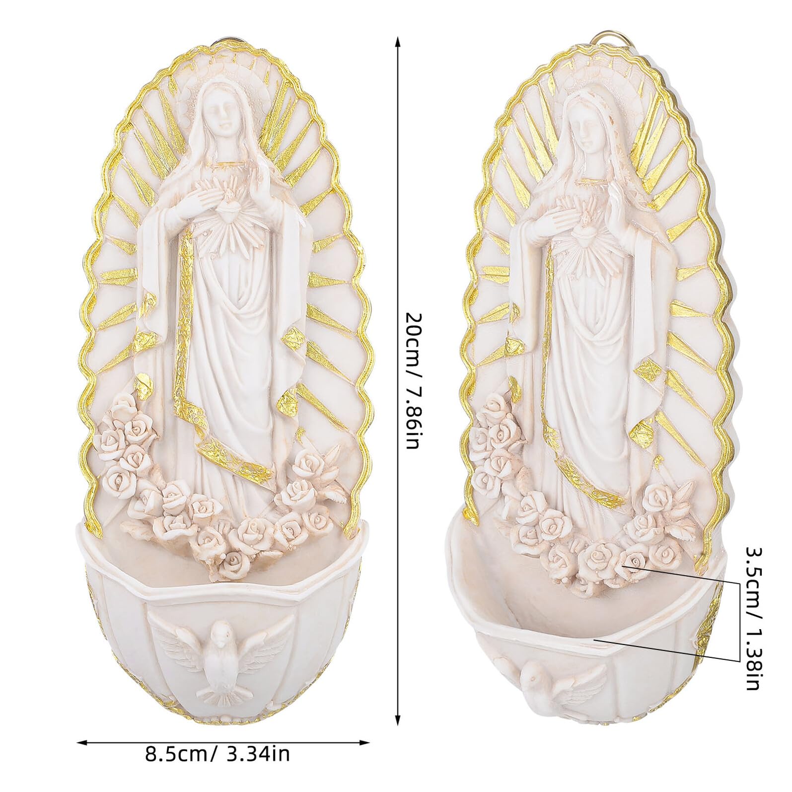 Acquasantiera da Parete in Resina Decorazioni Cattoliche della Madonna di Guadalupe Decorazione Murale per Ingresso e Chiesa Ornamento Sacro Riutilizzabile per Ambienti