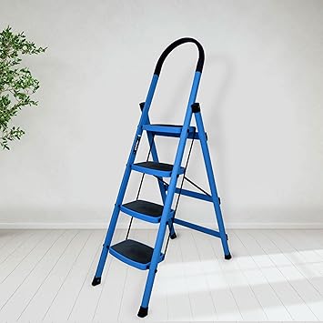 Plantex Ladder for Home/4 Step Steel Ladder with Minor Surface Marks from Transit, Fully Quality Checked/Anti-Skid Step Ladder/Assured by Plantex(Hunter Blue)