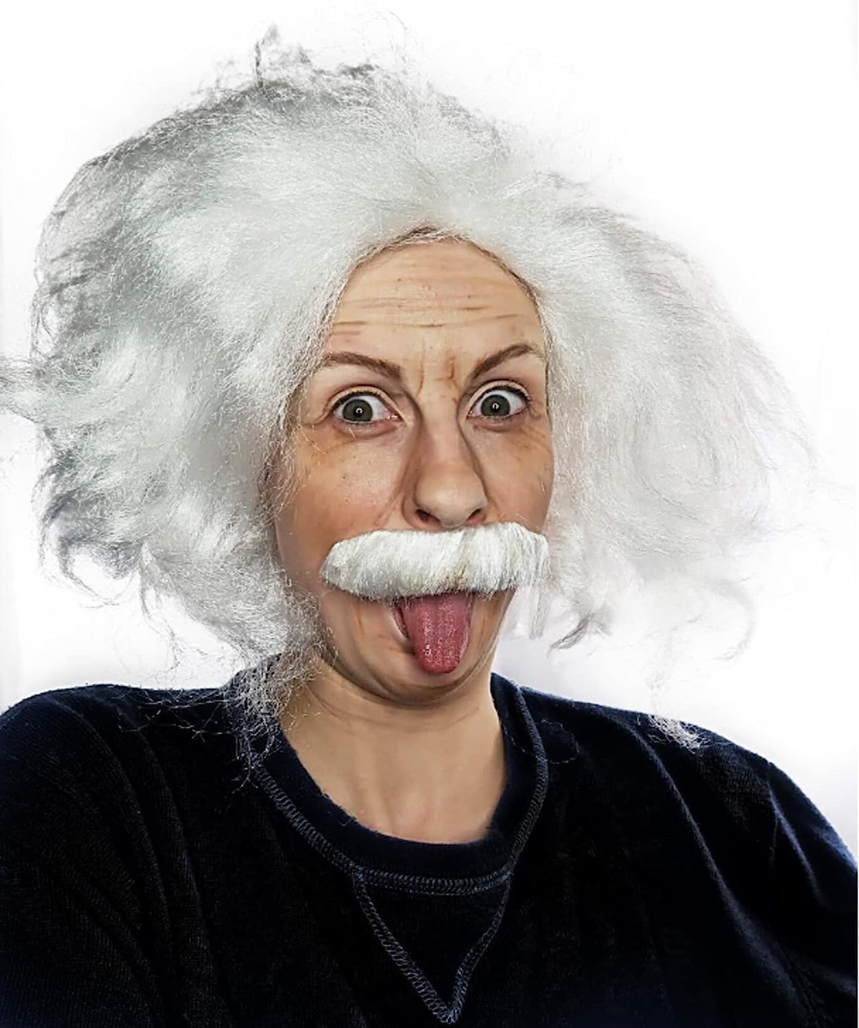 ALLAURA Inspired by Famous Physicist Wig – Old Man White Mad Scientist Wig & Mustache Set – Funny Physicist Costume for Adults, Halloween, Cosplay,