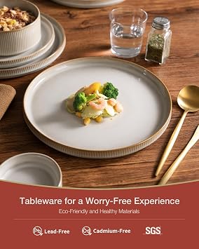 Richmount Star Plates and Bowls Set, Stoneware 12 Pieces Dinner Set for 4, Dinnerware Sets with Dinner Plates/Salad Plate/Cereal Bowls, Dishwasher & Microwave Safe, Cappuccino White