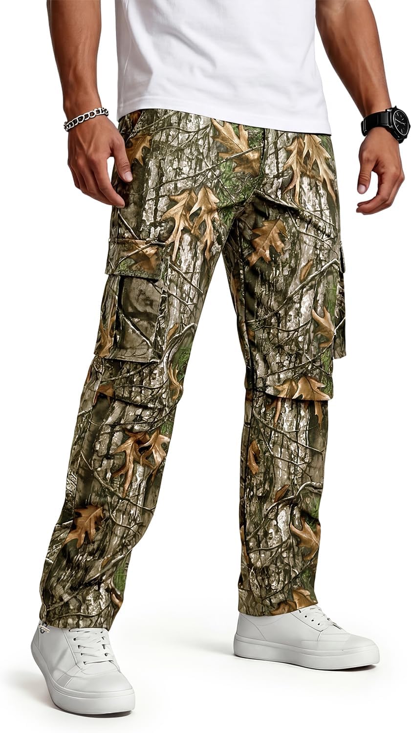 GINGTTO Men's Hunting Pants Camo Cargo Tactical Pants Lightweight Insulated Clothes Brush