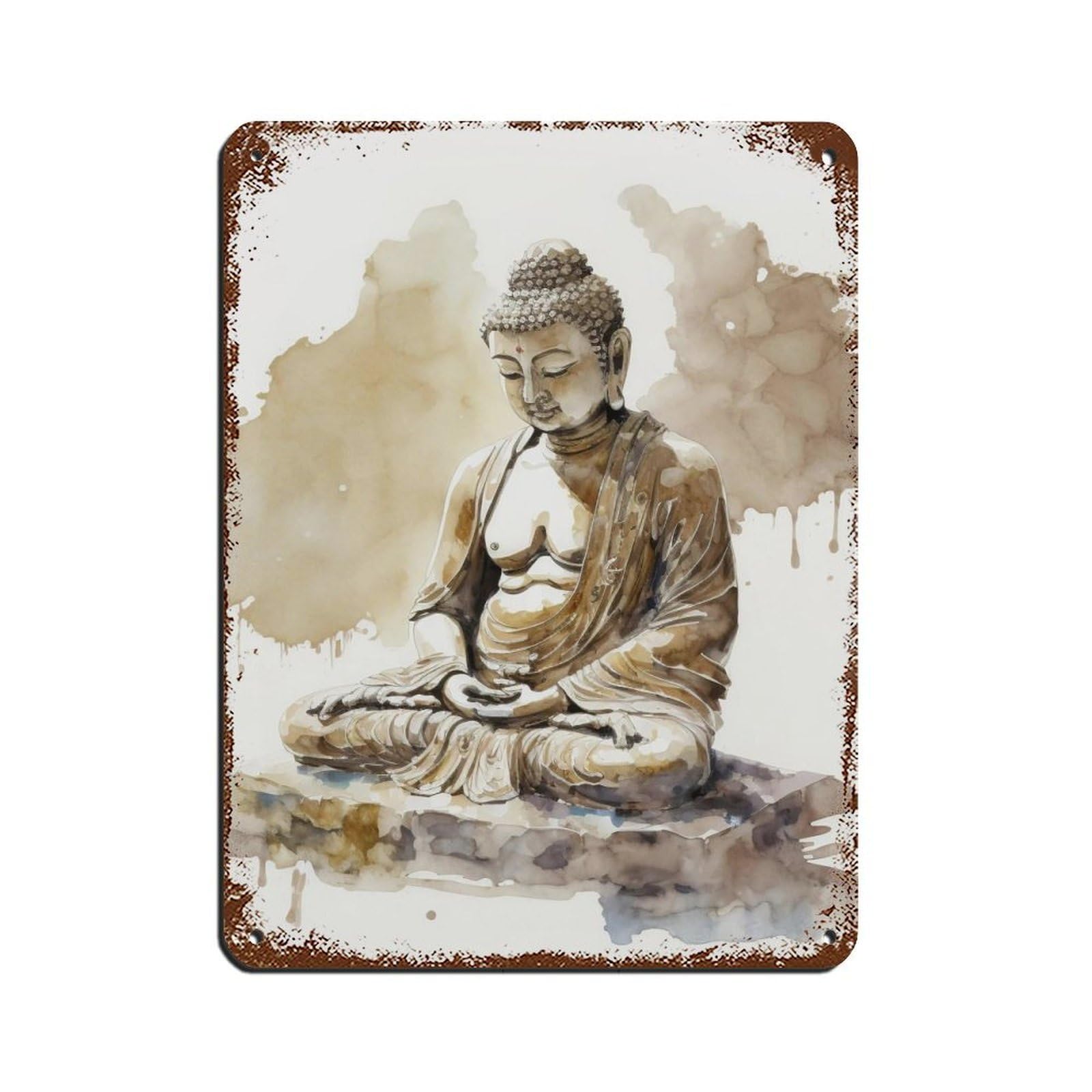 Serene Buddha in Watercolor Hues – Minimalist Zen Tin Sign Vintage Metal Pub Club Cafe Bar Home Wall Art Decoration Poster Retro 12x16inch(30x40cm)