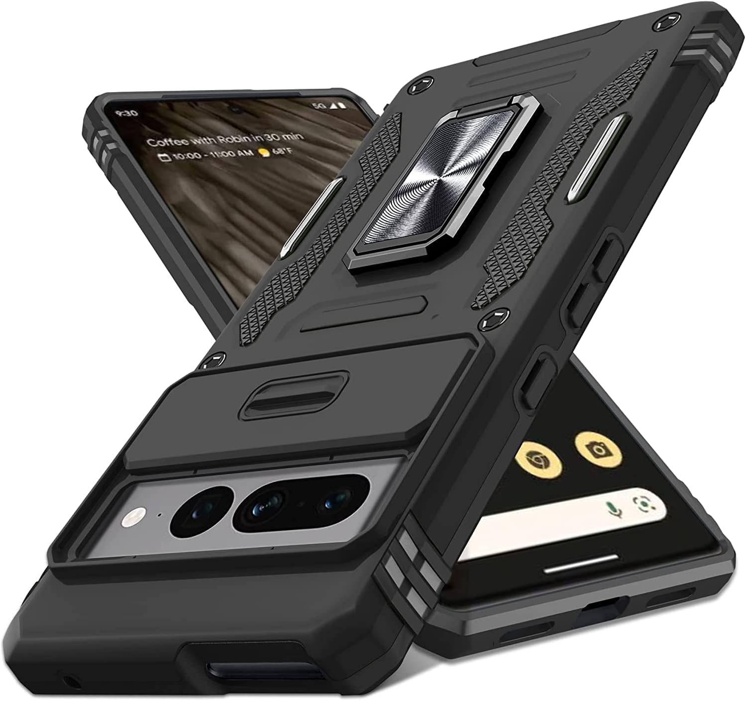 ELEPIK Google Pixel 7 Pro Case with Camera Cover, Ring Kickstand [2 Stand Way, Horizontal or Vertical], [Military Grade Heavy Duty Protective] Phone Case for Google Pixel 7 Pro (Black) Google Pixel 7 Pro Black