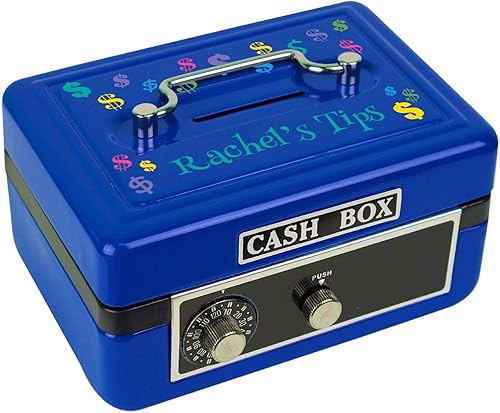 Caja de efectivo azul personalizada para niños marinos (letreros de dólar) Símbolo de Dólar,Tren azul,Noahs Ark,Robot,Mar y