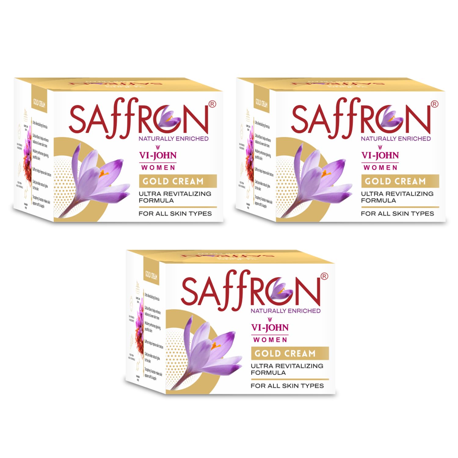 Vi-John saffron & gold Fairness cream for Unisex | Uneven Skin Tone & Rejuvenate Skin | Chemical Free & Non-Sticky Face Cream For Radiant Glow And Dark Spots | For all type skin 50 gm (pack of 3)-image-46