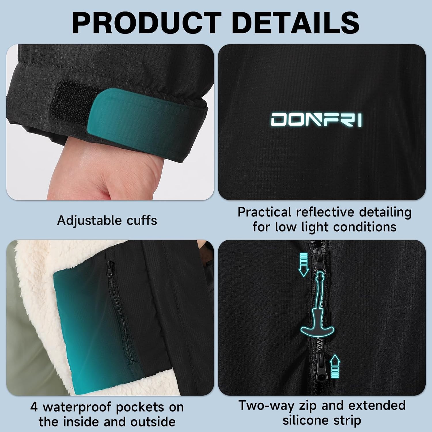 Donfri Winter Warm Swim Parka Men Women Youth Waterproof Windproof, Swimm Coat with TPU & Sherpa Lined, Hooded Changing Robe Surf Poncho - Image 6