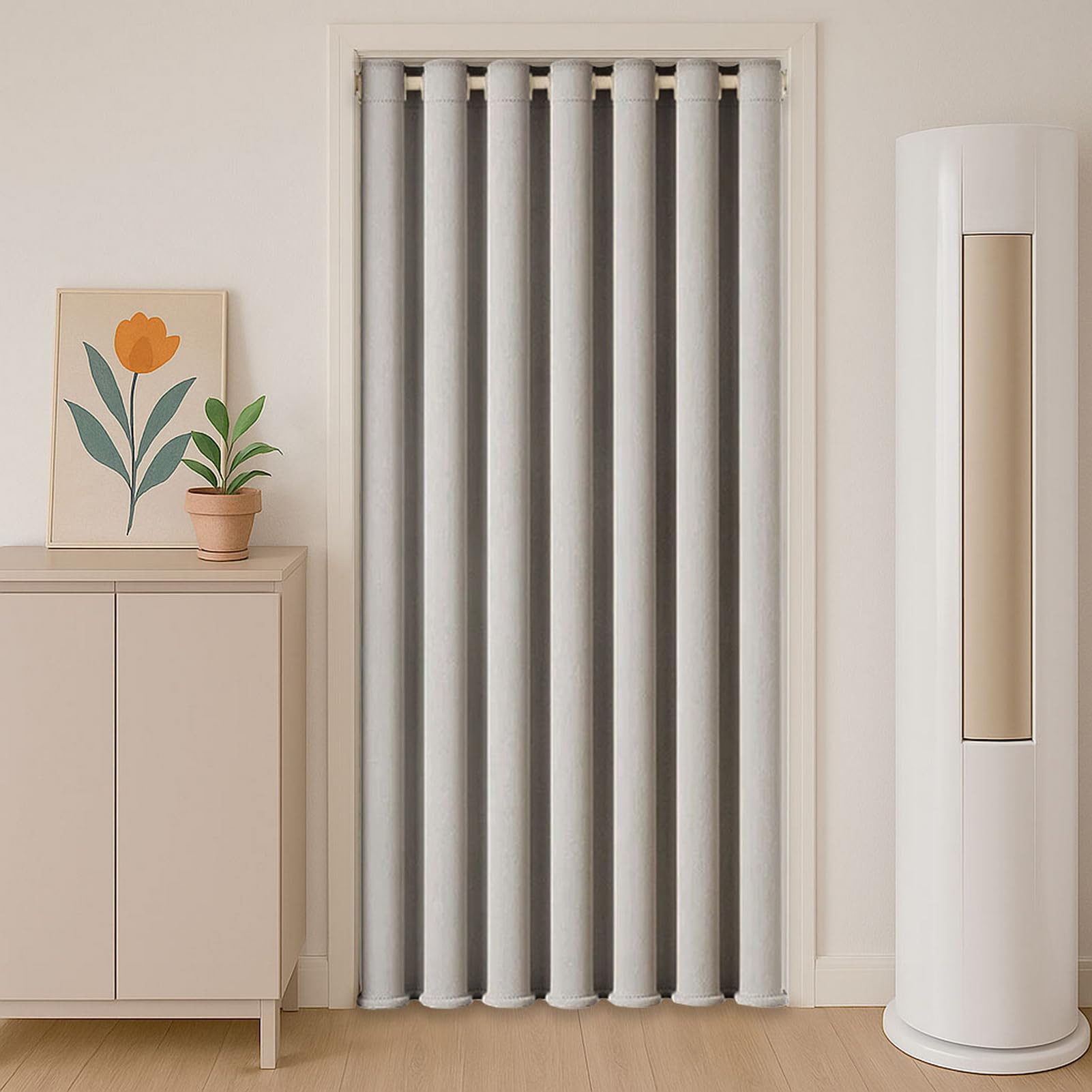 Porte isolée thermique phonique gris clair rideau 270x270 lourd