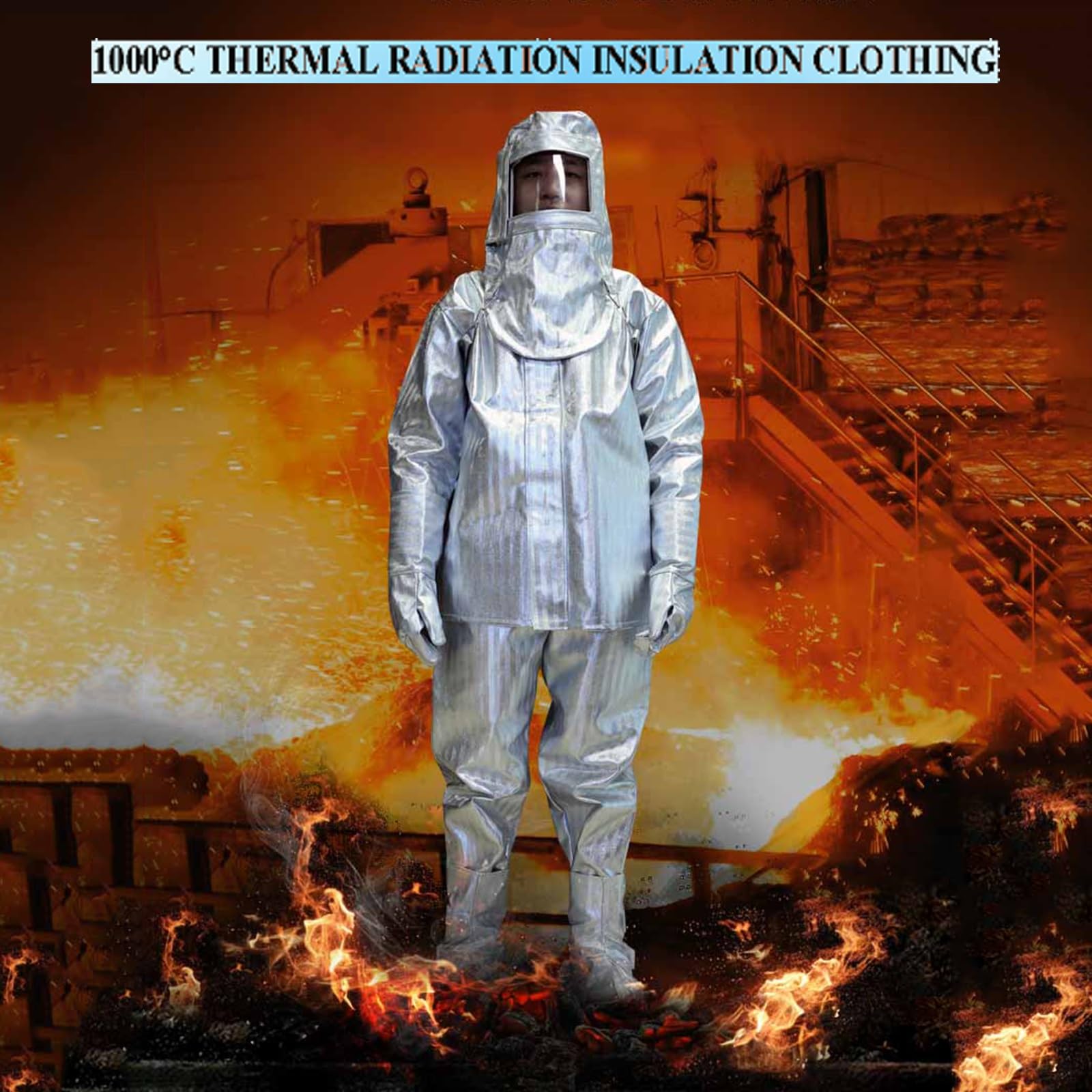Traje Aislante Del Calor para Bomberos Ropa De Papel De Aluminio Compuesto Resistente Al Fuego De 1000 Grados Uniforme De Protección Laboral Grueso(L)