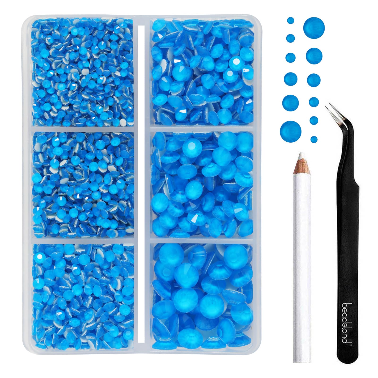 BEADSLAND Hotfix Rhinestones,4000 PCS Blue Rhinestones for Clothes Crafts Mixed 6 Sizes with Wax Pencil and Tweezers Kit,SS6-SS30,Neon Blue