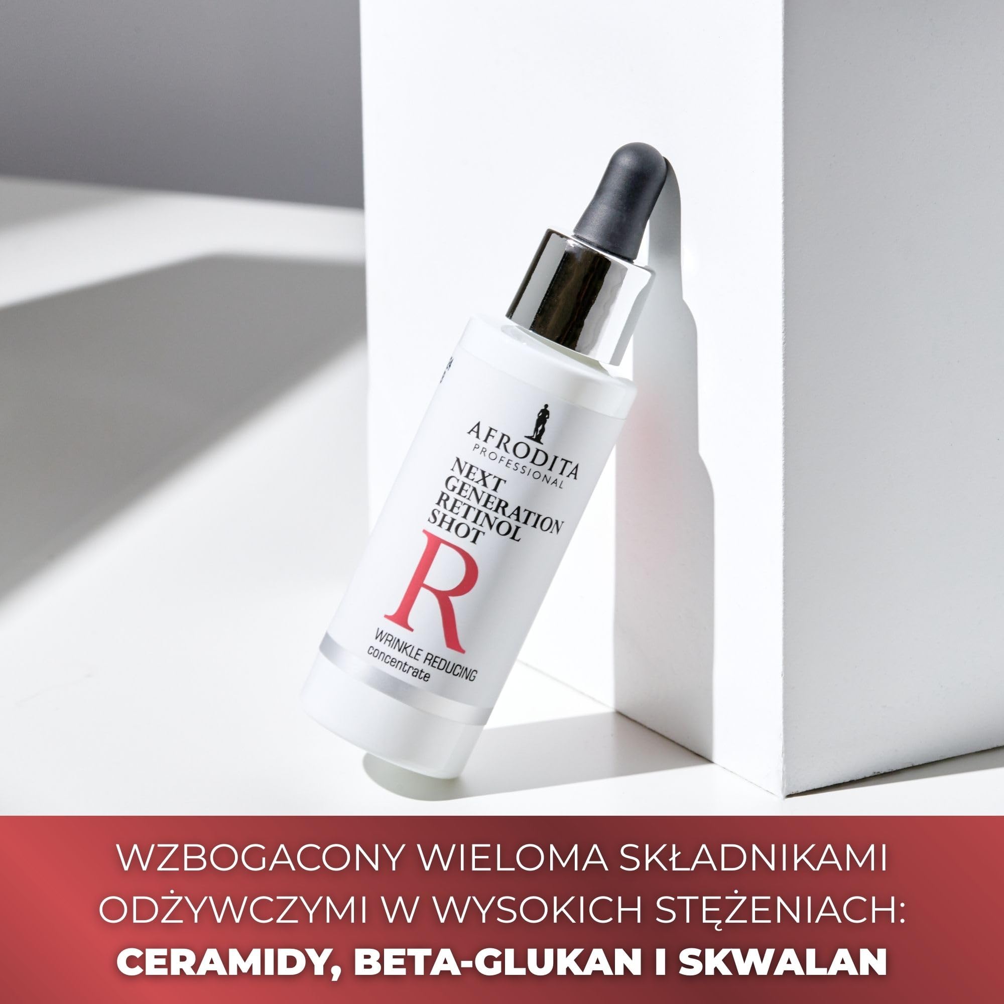 Afrodita Professional Next Generation Retinol Shot serum do twarzy 0,1% HPR retinoid, przeciwzmarszczkowe serum przeciw porom i plamom pigmentowym, z ceramidami beta-glukanem, skwalanem, bez perfum