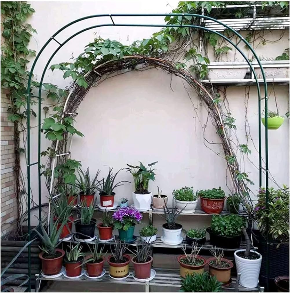 Large Rose Arch Steel Frame Trellis Arch Archway Climbing Plant Decorative Garden Metal Arches W180cm X H220cm for Outdoor Wedding Vegetable Ivy with Base,Green,W1.8M*H2.2M
