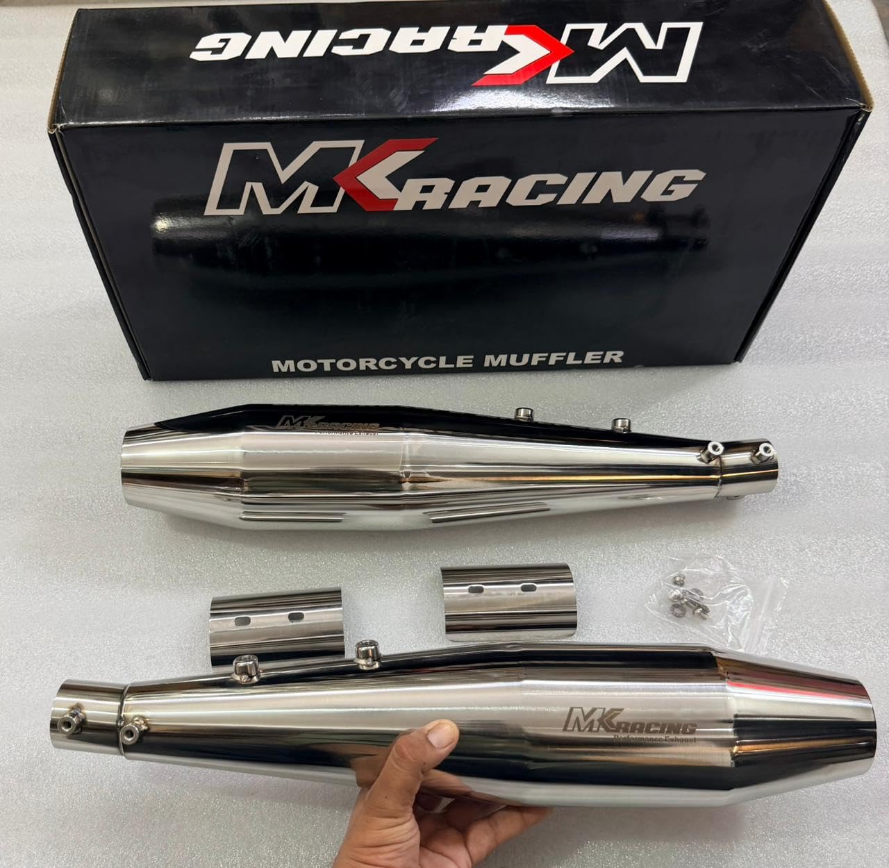 1 Set Bike Premium MK Racing Stainless Steel Slip-ON Twin Exhaust Silencer Muffler Kit GT650 & Interceptor 650 Chrome for Bike Silencer Exhaust-image-19