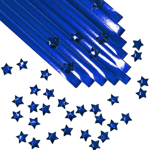 500-Strip Blue Foil Paper Strips for Making Origami Stars, Lucky Stars, Puff Stars, & Weaving Crafts. Reflective Mirror Shiny Paper Strips, 0.5 x 11