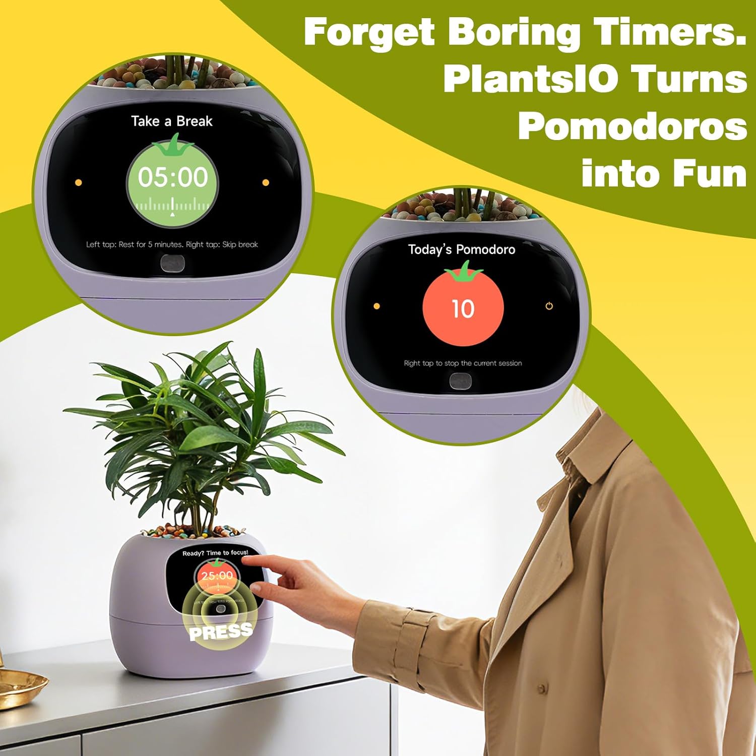 Smart Planter with App Control, Self-Watering AI Plant Pot with LCD Display, Interactive Desk Plant Companion for 100+ Plants, Smart Indoor Planter with Pomodoro Timer,80ml Reservoir,Calendar-Purple