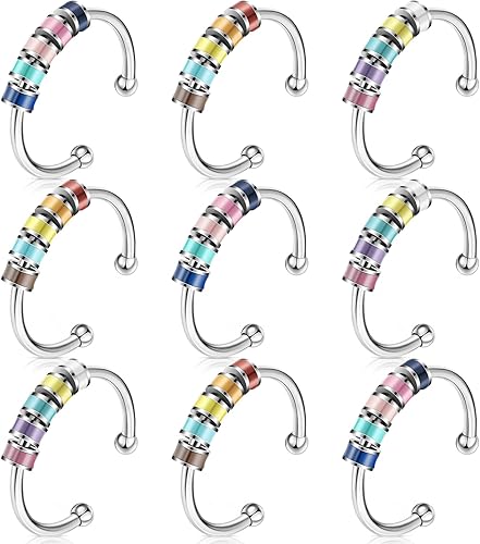 Cunno 9 piezas de anillos giratorios para mujer, anillo giratorio ajustable de plata abierta con cuentas de colores para hija y niñas, regalo de