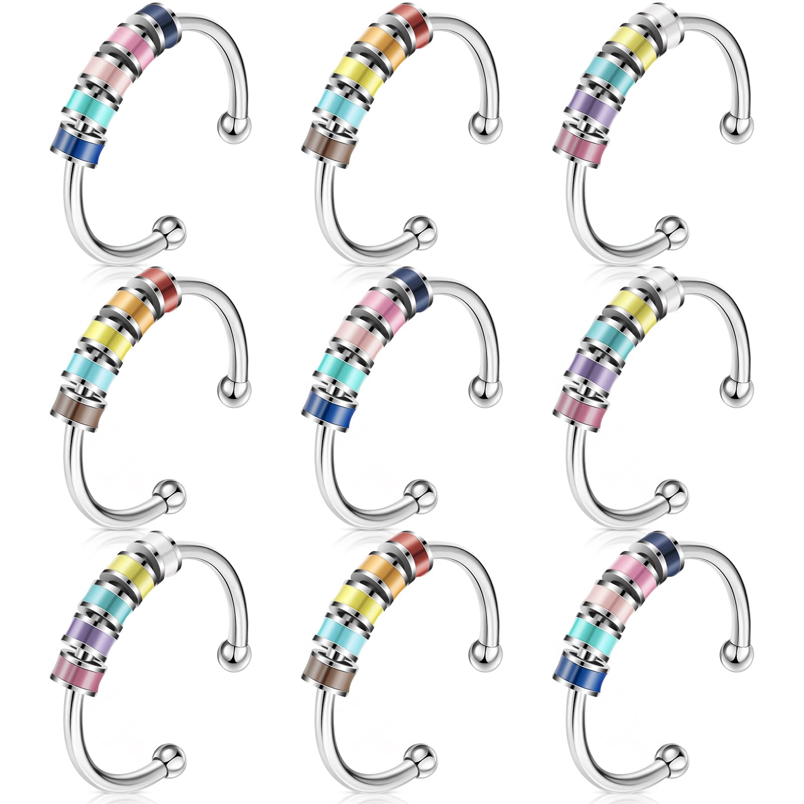Photo 1 of Cunno 9 Pcs Enamel Fidget Rings Spinner Ring for Women, Open Silver Adjustable Spinner Ring with Colorful Beads for Daughter Girls Jewelry Gift