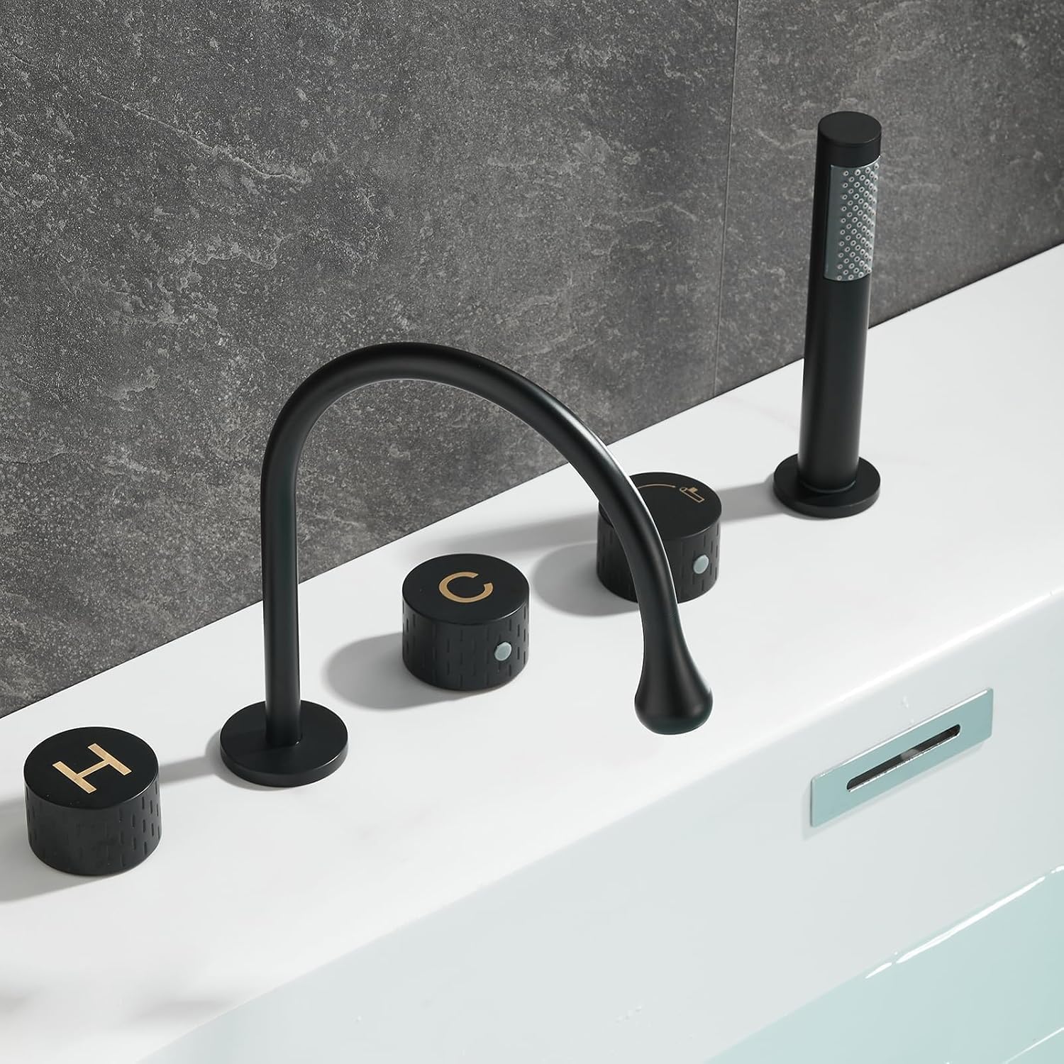 KUNYOS Bathtub Faucets 5 Hole Tub Rim Faucet Faucet Shower Bathtub 360° Swivel Spout Mixer Tap Shower With Hand Shower Shower Two Handles