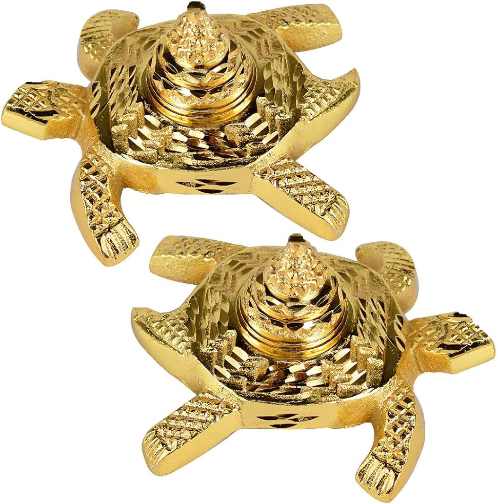 SAI MARTFeng Shui 2piece -6cm Golden Metal Pyramid Tortoise Turtle with Shri/Sri Yantra Good Luck Sculpture Religious Figurine for Health Wealth Prosperity & Happiness,Success Statue, Beads, metal