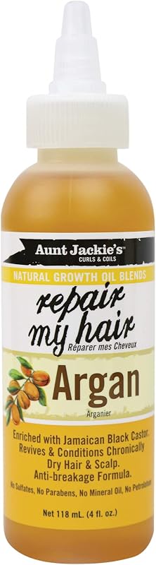 Aunt Jackie's Natural Growth Oil Blends Repair My Hair - Argan, Revives and Conditions Chronically Dry Hair and Scalp, Anti-Breakage Formula, 4 oz