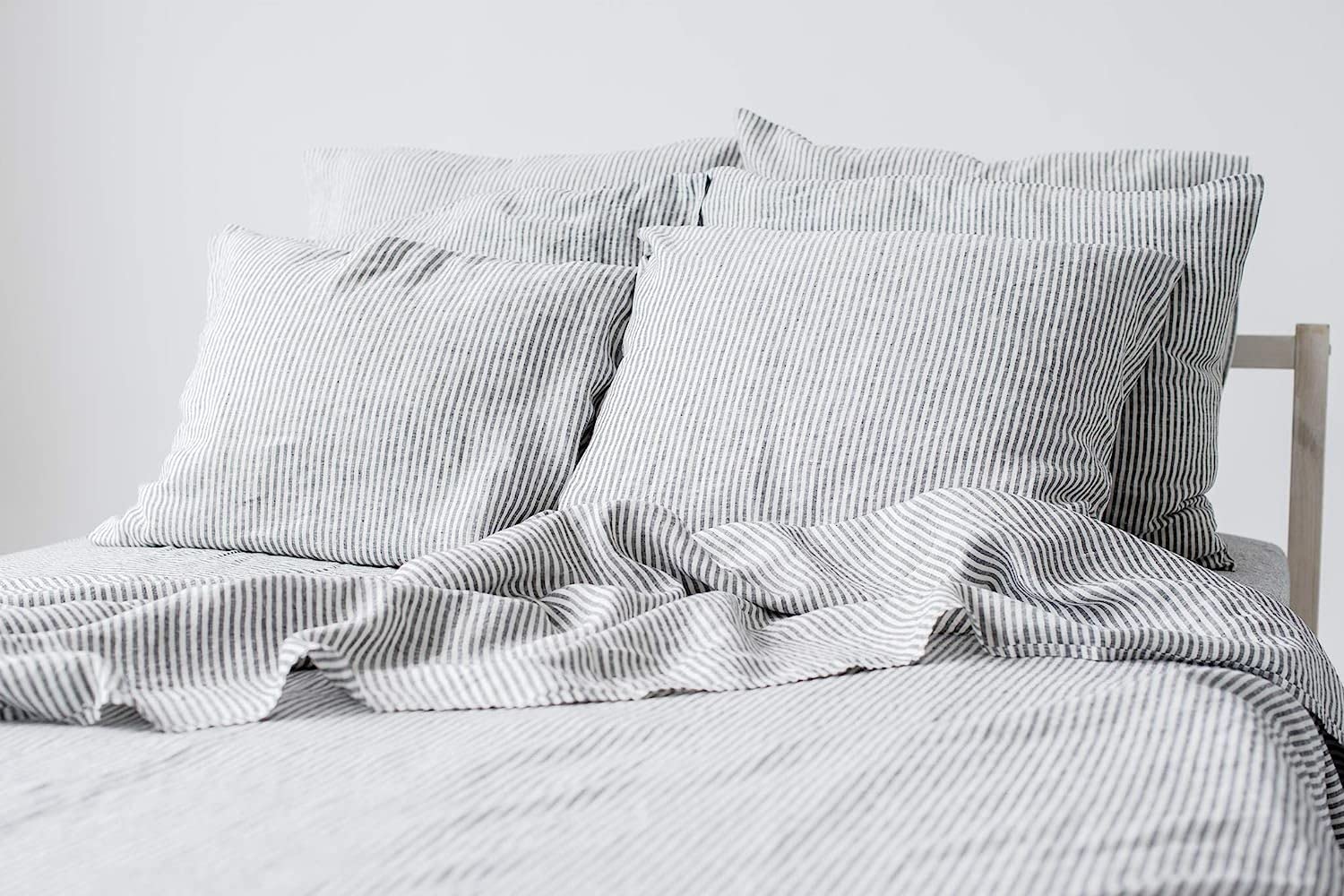 My Linen Home | Parure de Lit - 100% Lin Lavé | 1 Housse de Couette 200x200 avec Fermeture éclair | 2 Taies Oreiller 50x70 avec Fermeture à Revers | Linge de Lit et Oreillers | à Rayures