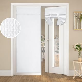 HOMEIDEAS Pure White Blackout Linen French Door Curtains, Privacy Door Window Curtains, Modern Farmhouse Window Covering for Bedroom Decor, W26 x L68 Inch, 1 Panel
