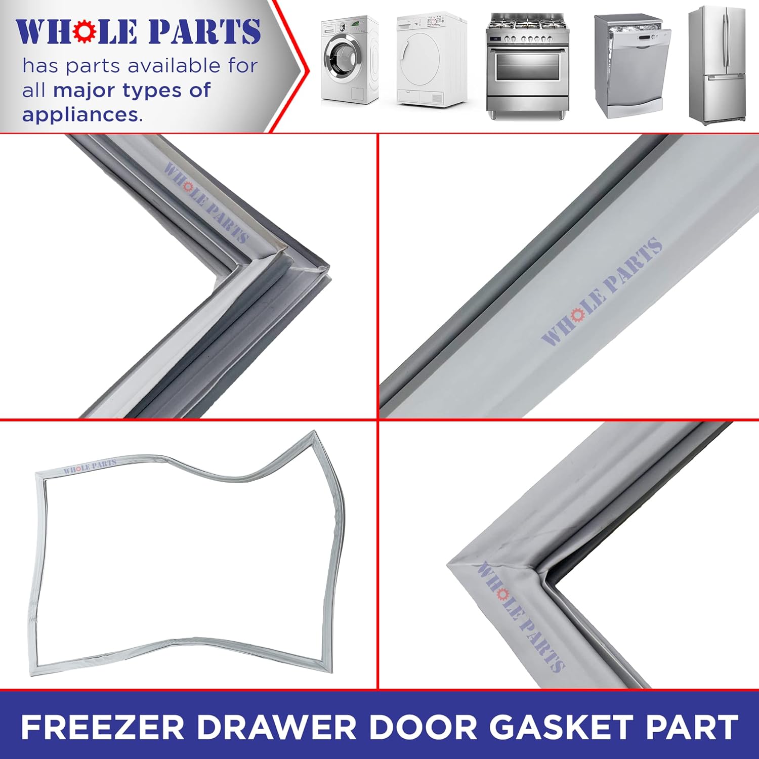 Upgraded Whole Parts Freezer Drawer Door Gasket (Magnetic Strip Inside) Part# 5304501270 - Compatible with Some Crosley, Electrolux, Frigidaire, White-Westinghouse and Kenmore Refrigerators