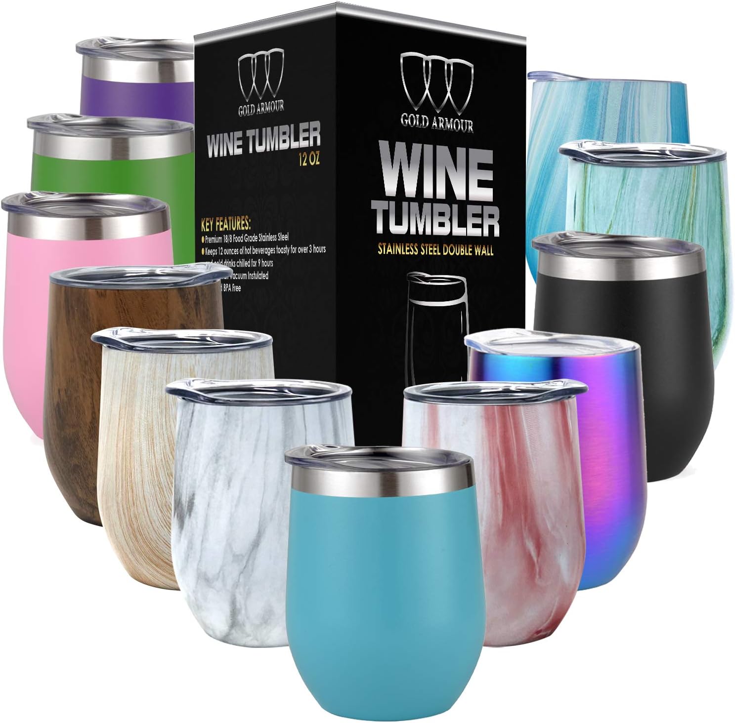 Stainless Steel Wine Glass Tumbler with Lid, 12 oz Double Wall Vacuum Insulated Travel Tumbler Cup, Coffee Water Bottle Cup (Sky Blue)