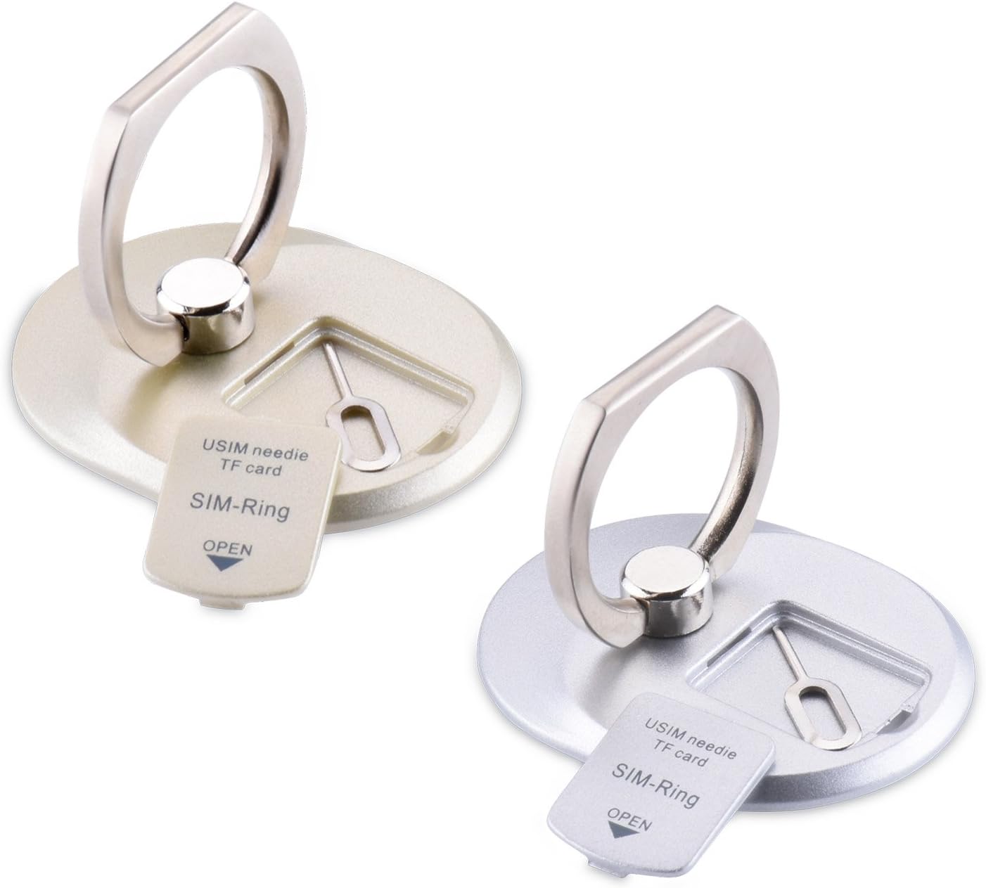 Goodes Cell Phone Ring Stand Holder, 2 Pack Phone Grip Kickstand Universal Smartphone Cell Phone Ring for iPhone, iPad, Samsung and ipads Support SIM/TF Card and Eject Pin Storage(Silver&Gold) …