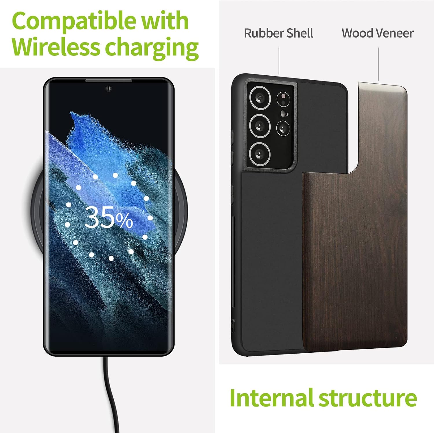 Carveit Wood Case for Galaxy S21 Ultra Case [Hard Real Wood & Soft TPU] Shockproof Hybrid Protective Unique Wooden Cover Compatible with Samsung Galaxy S21 Ultra (Blackwood)