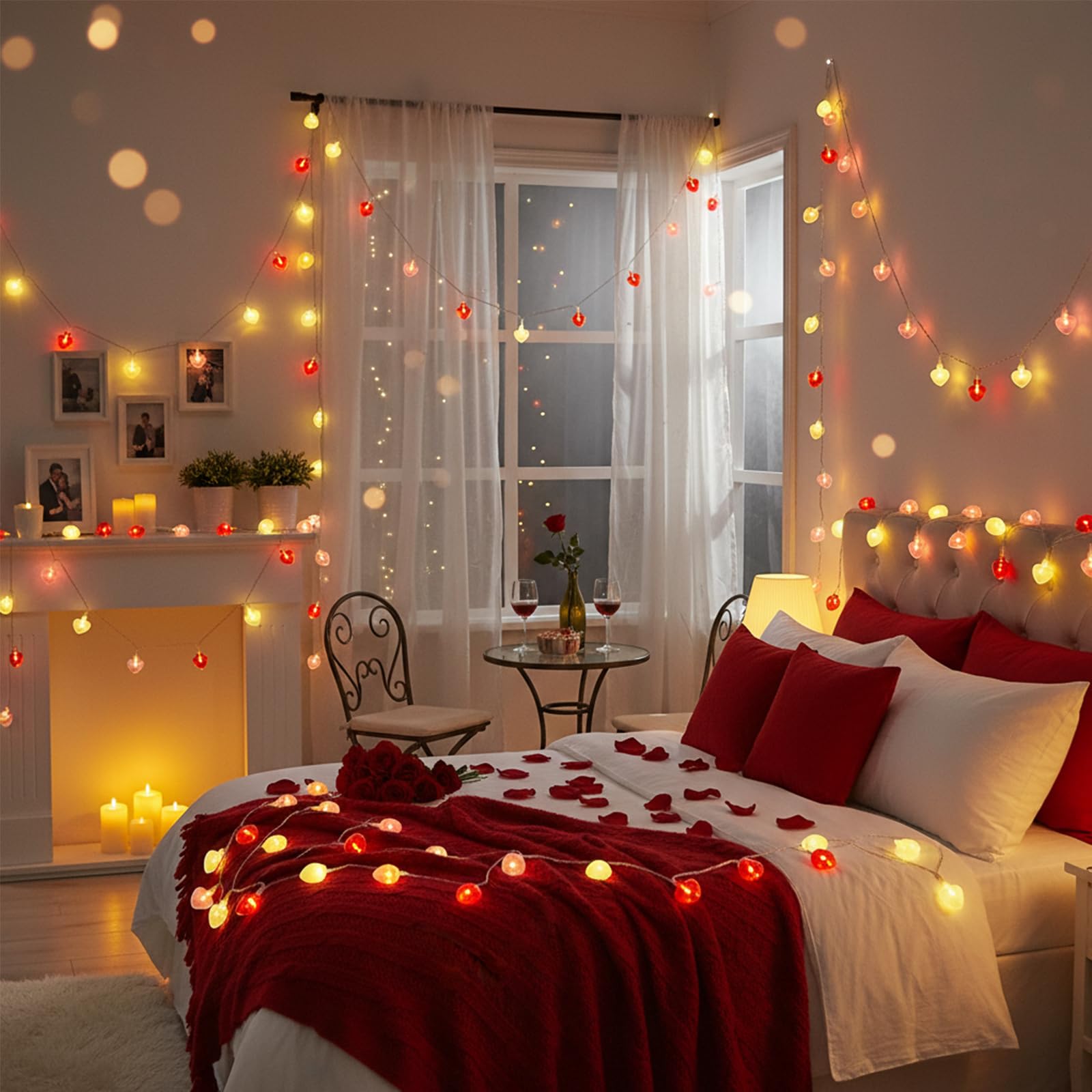 GoldRock Herz Lichterkette 3m Mit 20 LEDs – Rot, Rosa, Weiß, Batteriebetrieb, Für Valentinstag & Hochzeit