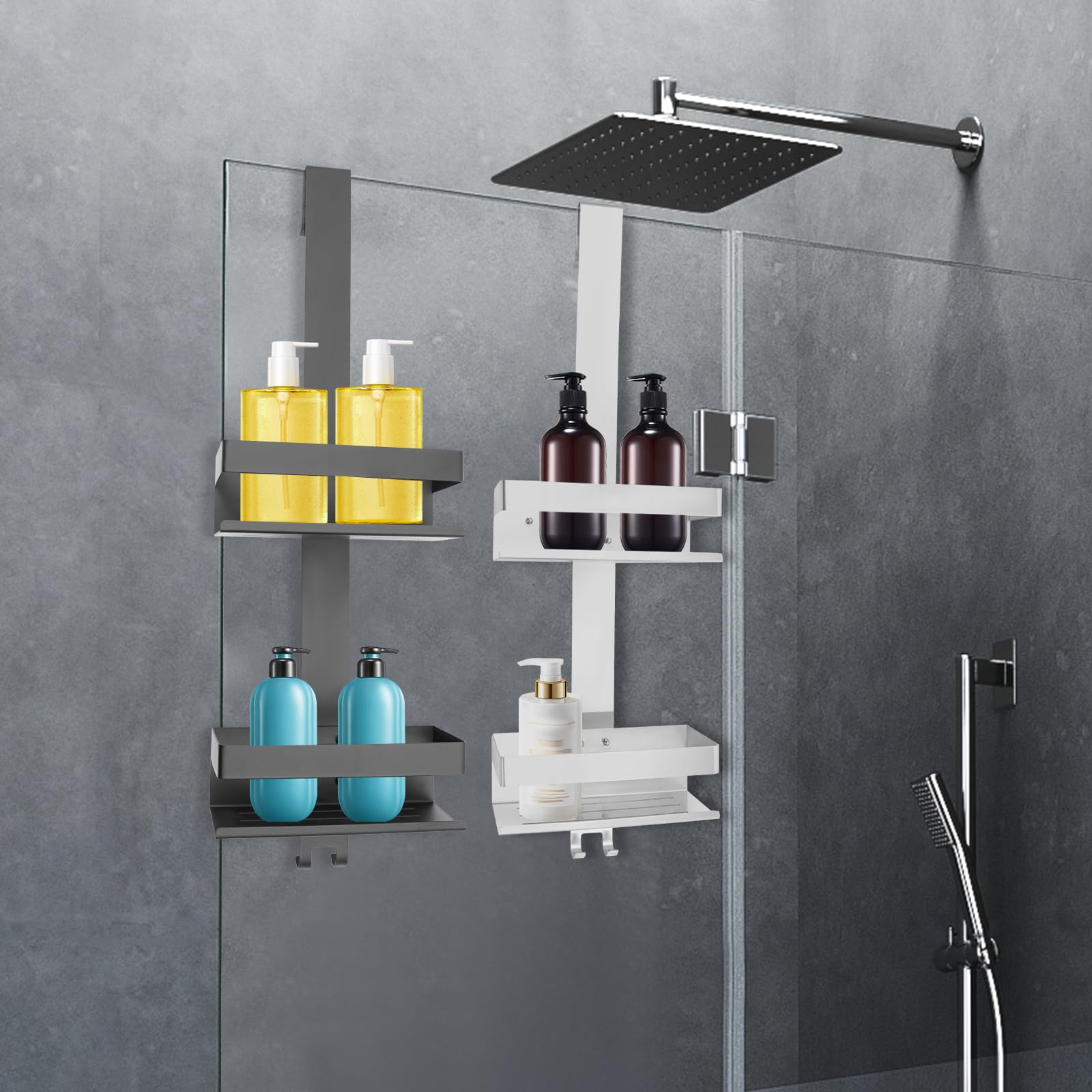 Estantería de ducha sin taladrar, estantería de baño de acero inoxidable 30 x 13 x 8,5 cm, estante de ducha sin taladrar, estante de ducha plateado para colgar, organizador de baño, estantería de