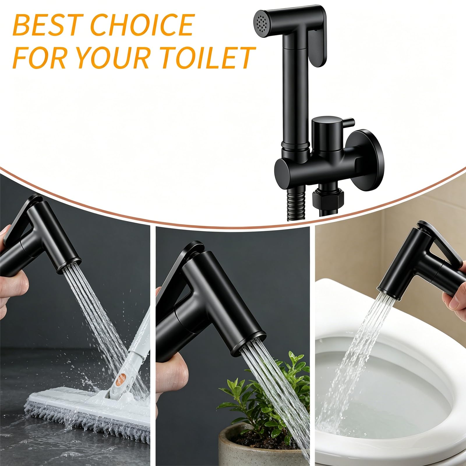 Bidet Handbrause für Toilette Schwarz Hand Bidet Sprayer Wandmontiert Messing Bidet Toilettensprüher Hochdruck Bidet Armaturen für WC, Persönliche Hygiene & Windelreinigung