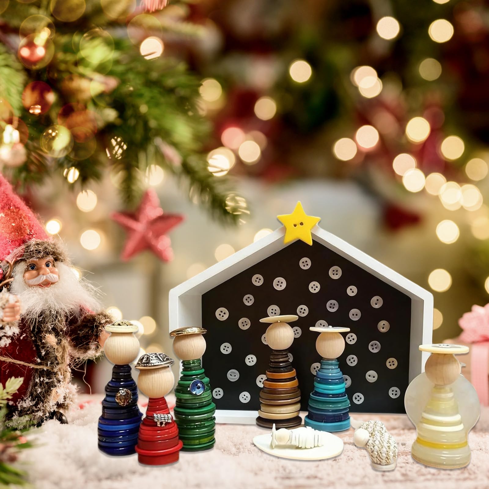 PANGBOER Kit fai da te per presepe con bottoni, set ornamenti natalizi