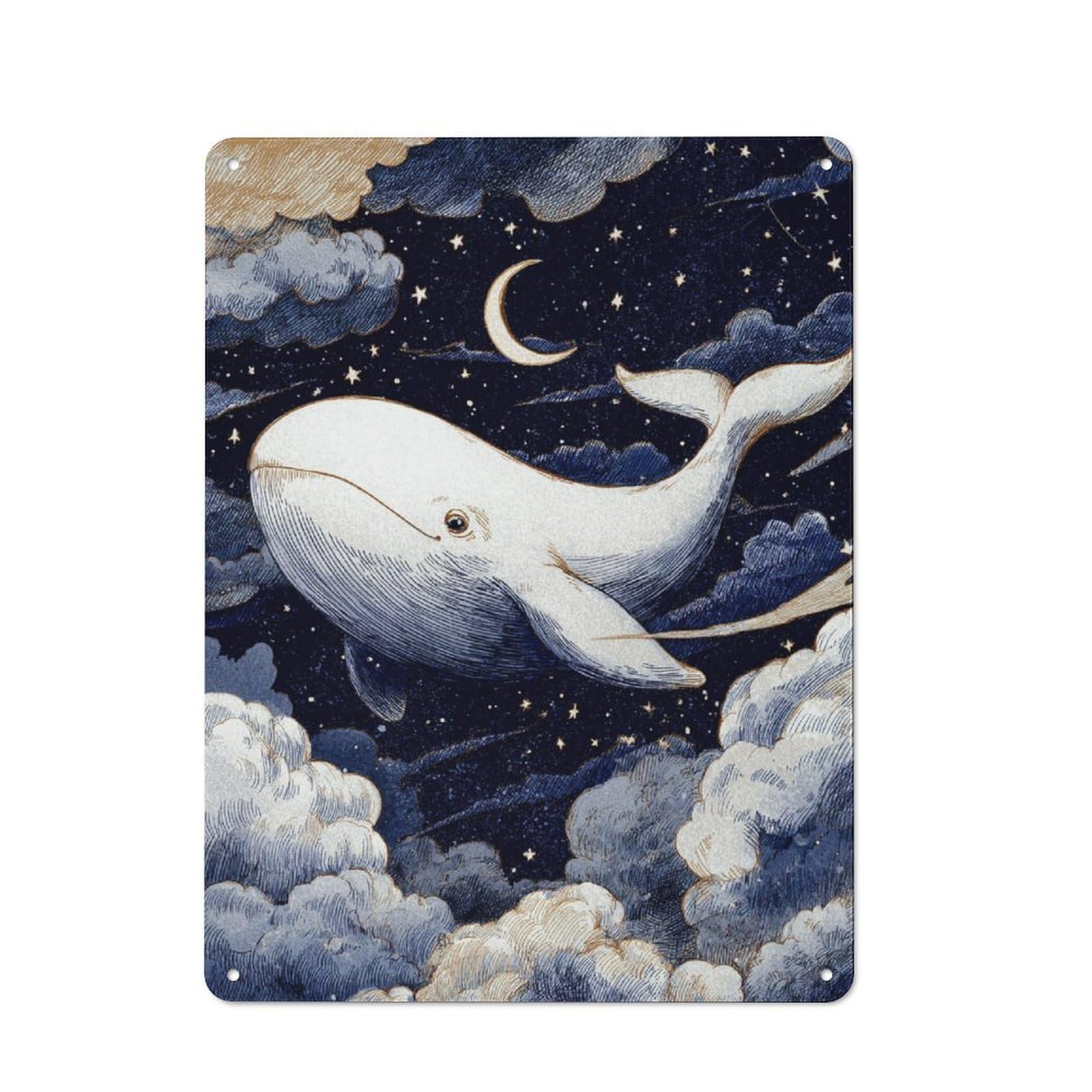 Junmoney Whale In The Sky Classic Metal Gift Sign 40X30cm, Small Space Decor For Home, Shop, Pub Or Studio Wall