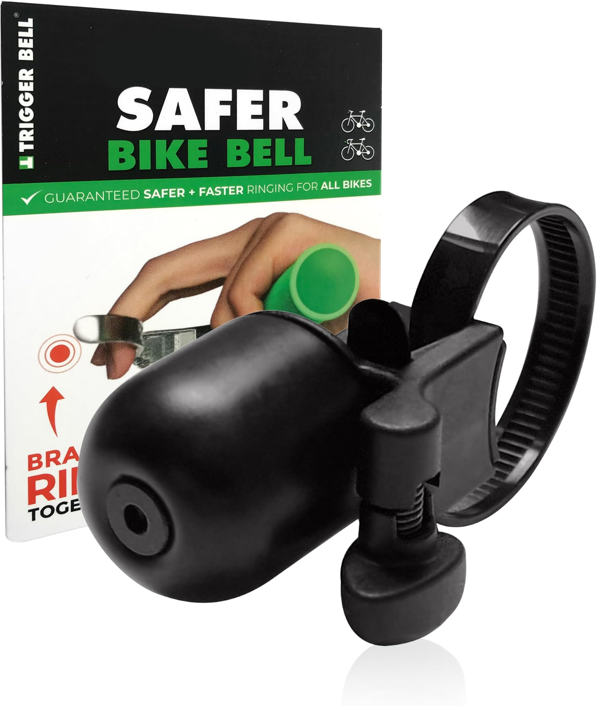 v6 - Unique Safer Bike Bell - Ring while braking and turning while in full control. Powerful brass bell fits all bikes. Made in the UK