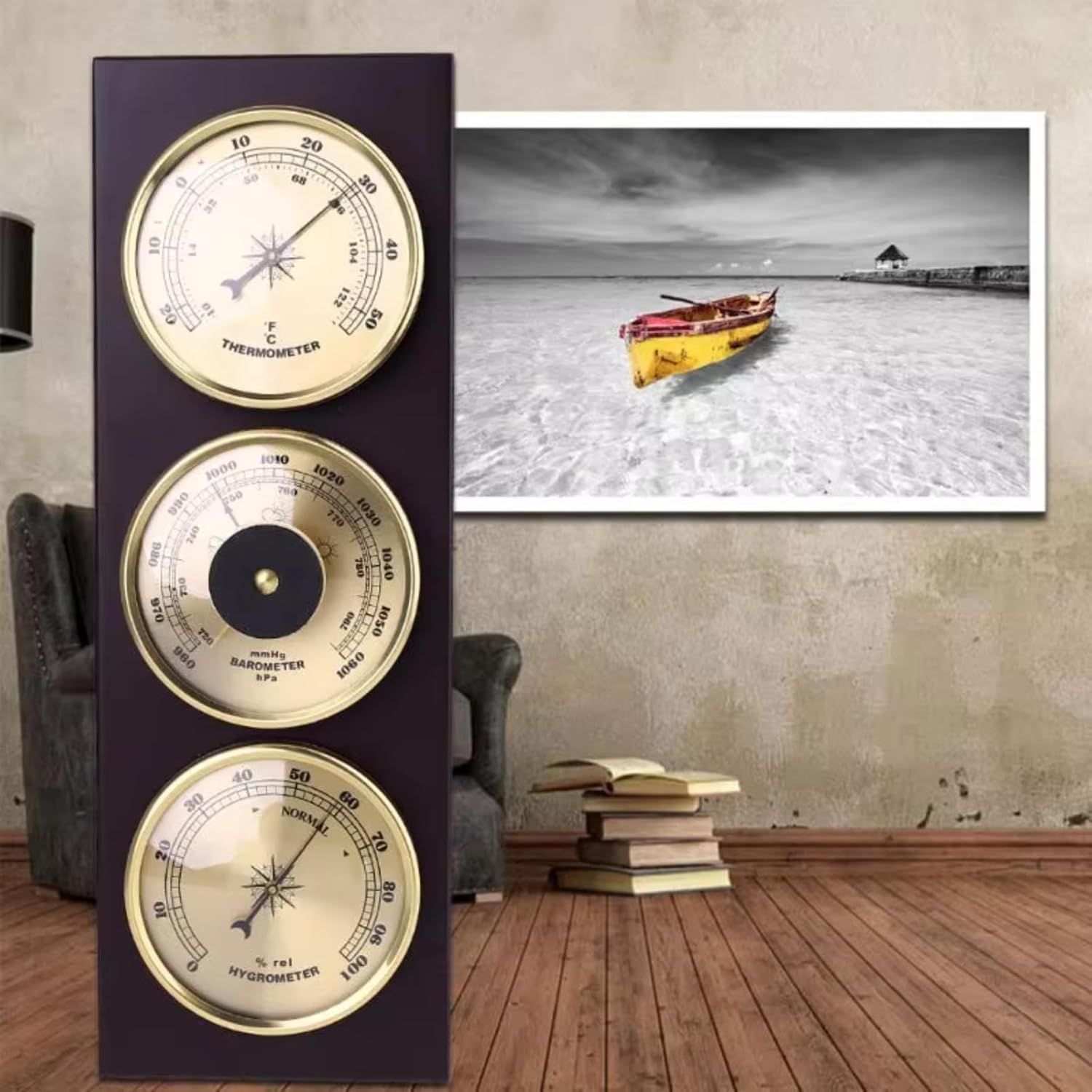 Barometer,Barometer Indoor,Barometer Thermometer Hygrometer,3 in 1 Analog Weather Station,Barometers for The Home Wall,Combined Weather Barometer,for Home,Fishing Boat,Office Wall Decor