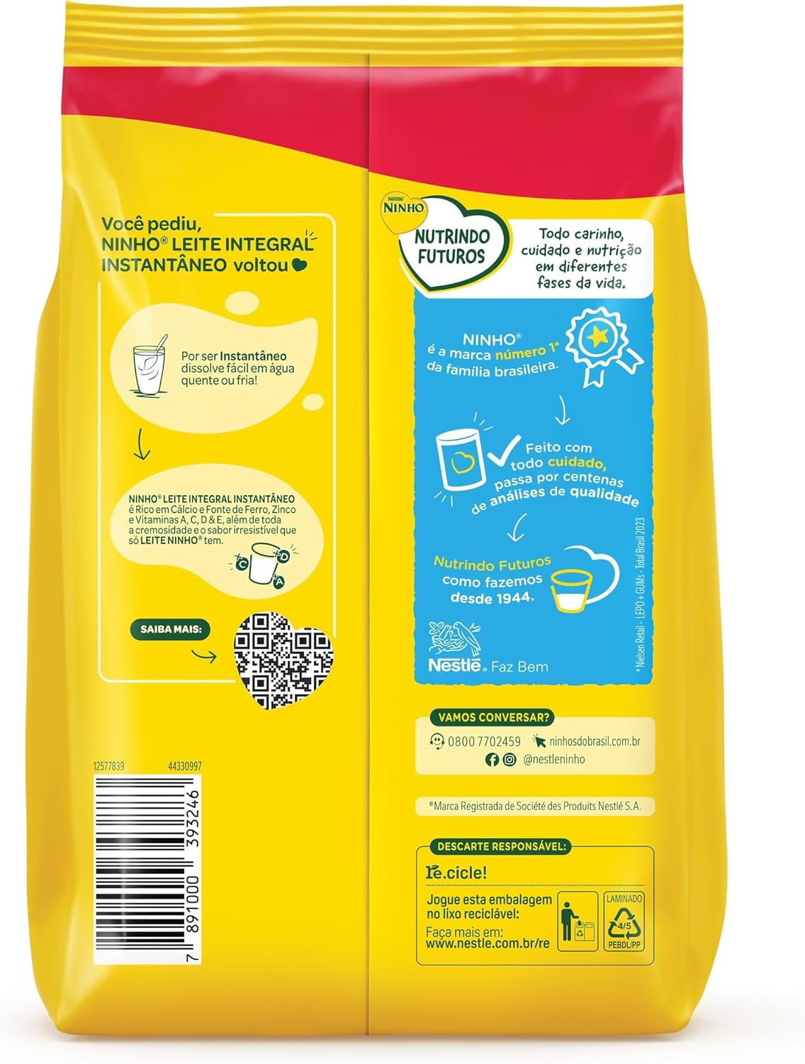 Leite em Pó Ninho Integral Instantâneo Sachê 750g