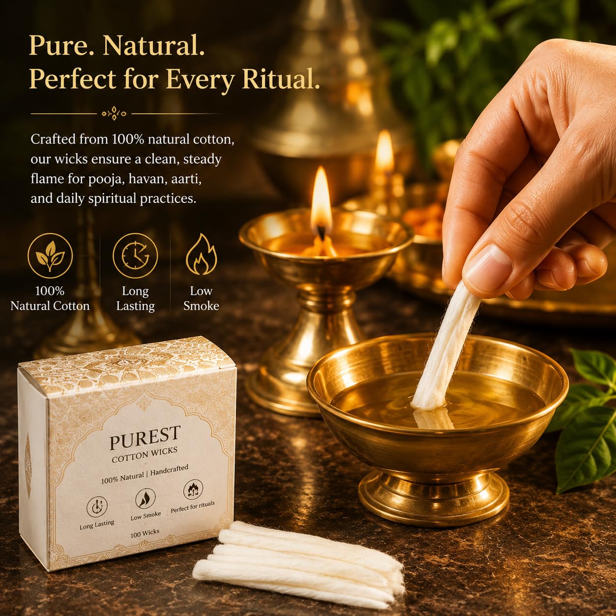 Blessora Cotton Wicks for Diya Pooja - Kesar Cotton Phool Batti for Aarti, Deepak & Akhand Jyot | Long Lasting Cotton Batti for Temple, Mandir & Daily Puja 1