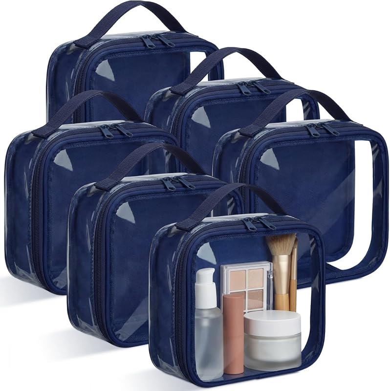 Abbylike Necessaire de viagem transparente com zíper e alça, azul-marinho, Pacote com 6